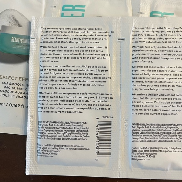 Beautycounter Reflect Effect AHA Smoothing Facial Mask 16 sample packets - Picture 3 of 5